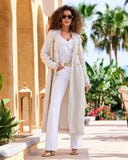 Tweed Metallic Tie Waist Duster Off White/Gold