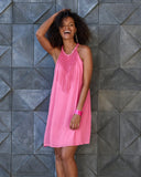 Bead Fringe Flowy Halter Dress Aurora Pink
