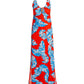 Summer Palms Print Hardware Knit Maxi Dress Red