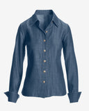 Sophia Button Up Denim Blouse Dark Rinse