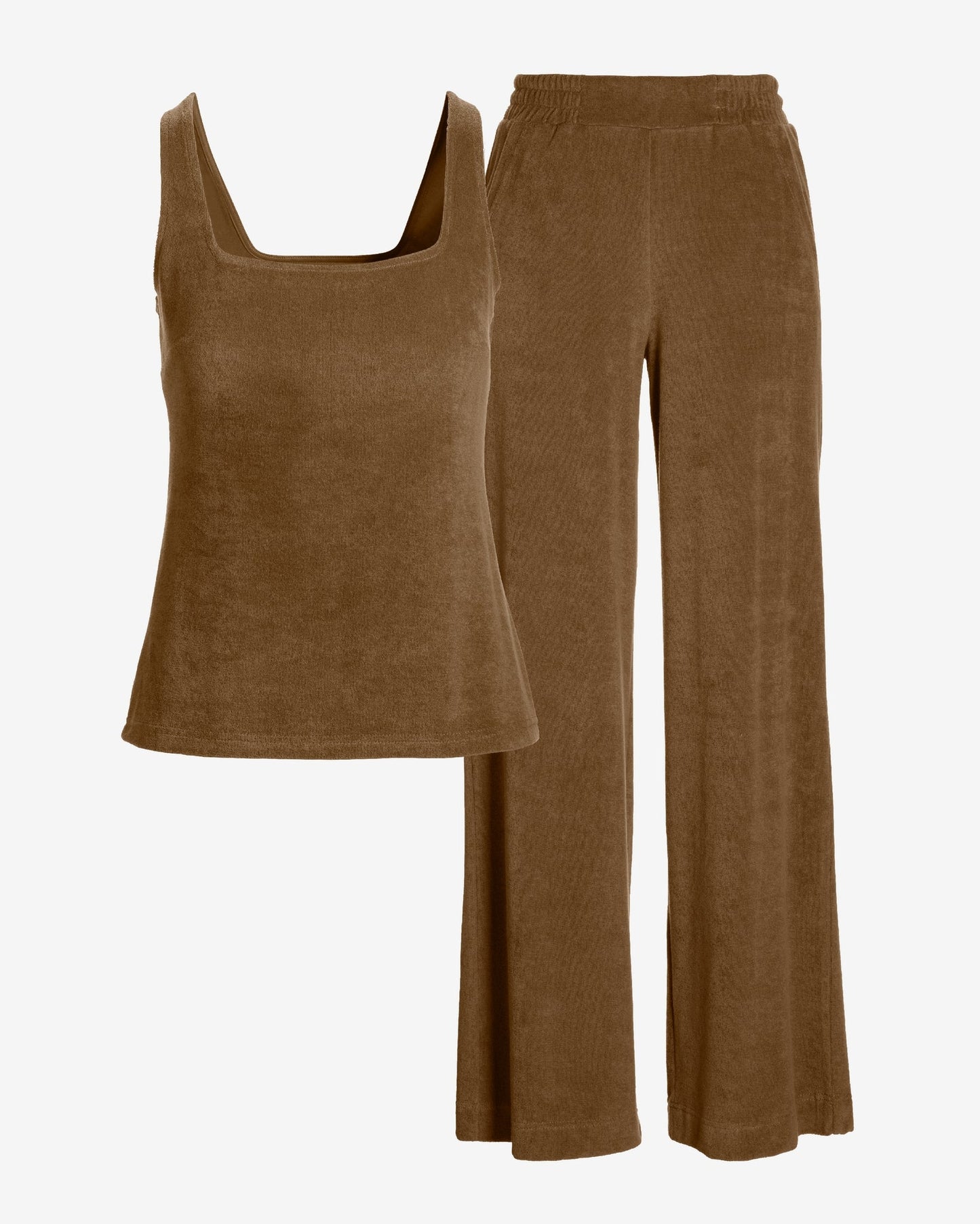 Beach Terry Square Neck and Wide Leg Pant Set Toasted Coconut