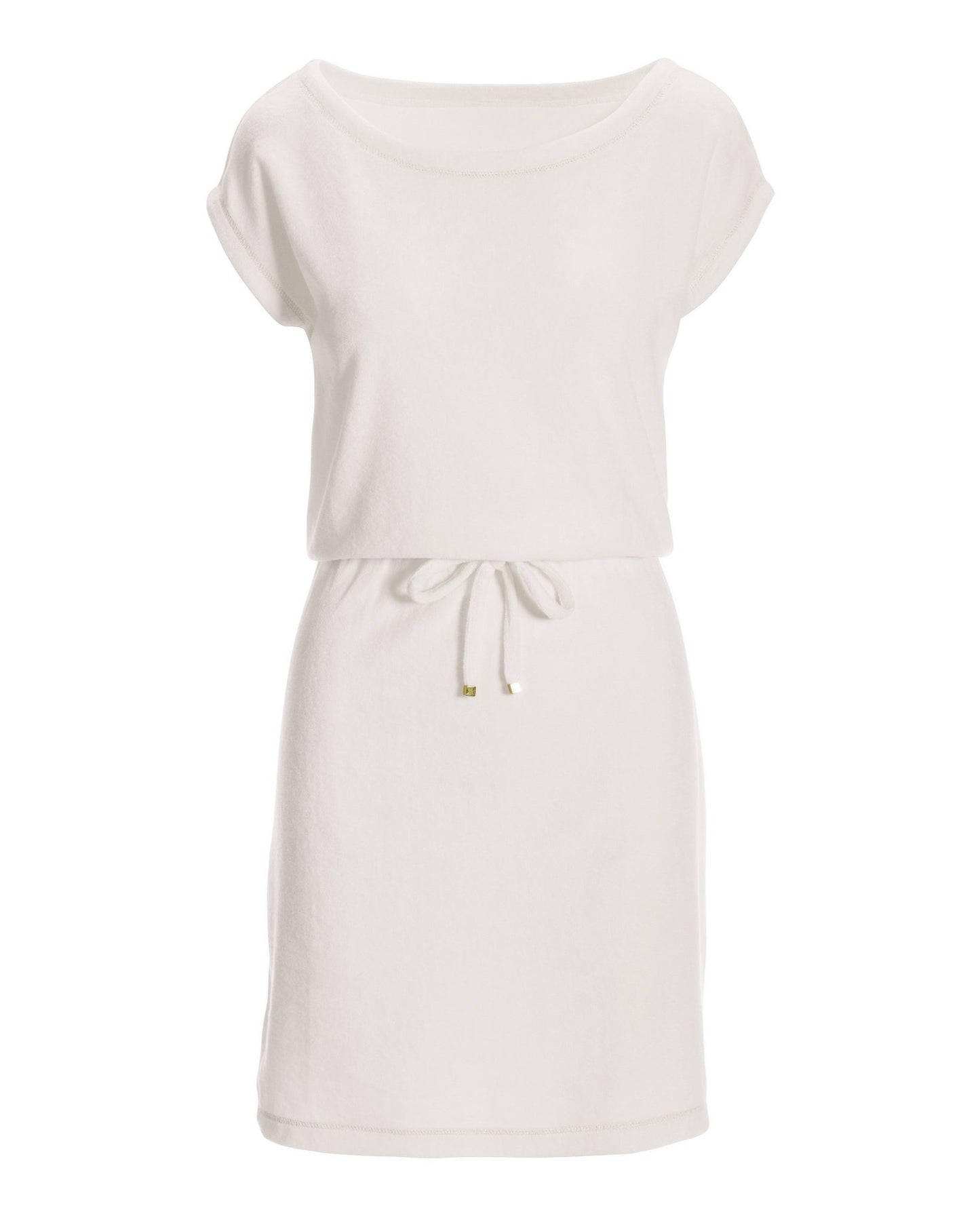 Beach Terry Wide Neck Drawstring Dress White