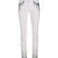 Turquoise And Crystals Embellished Slim Jean White/Turquoise