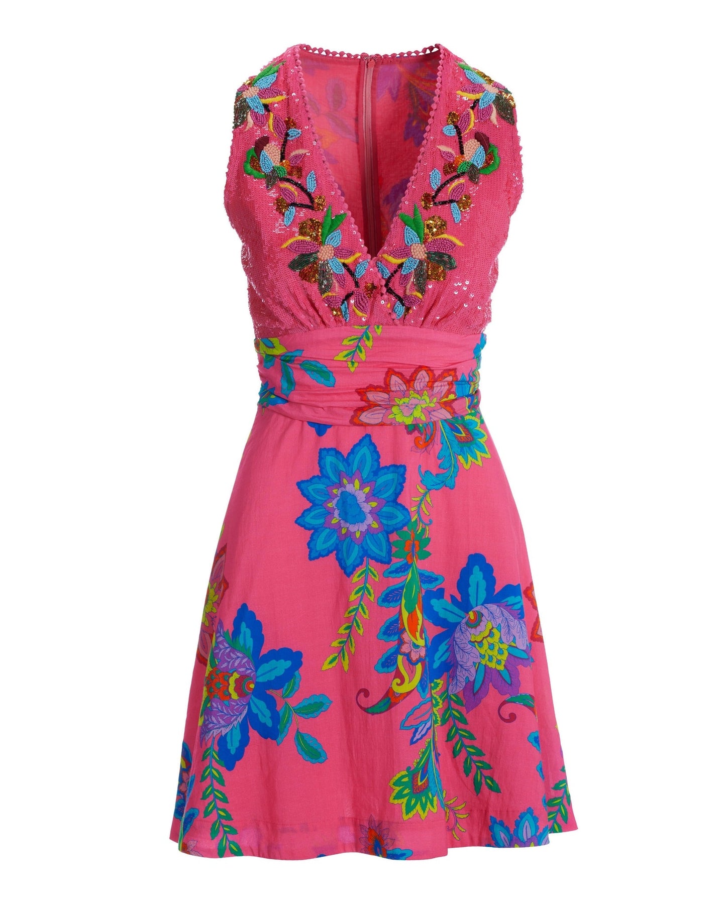 St. Tropez Tropical Print Embellished Fit-And-Flare Dress Pink Multi