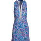 Abstract Floral Sleeveless Chic Zip Dress Blue