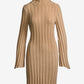 Turtleneck Bell Sleeve Wide Rib Sweater Dress Camel