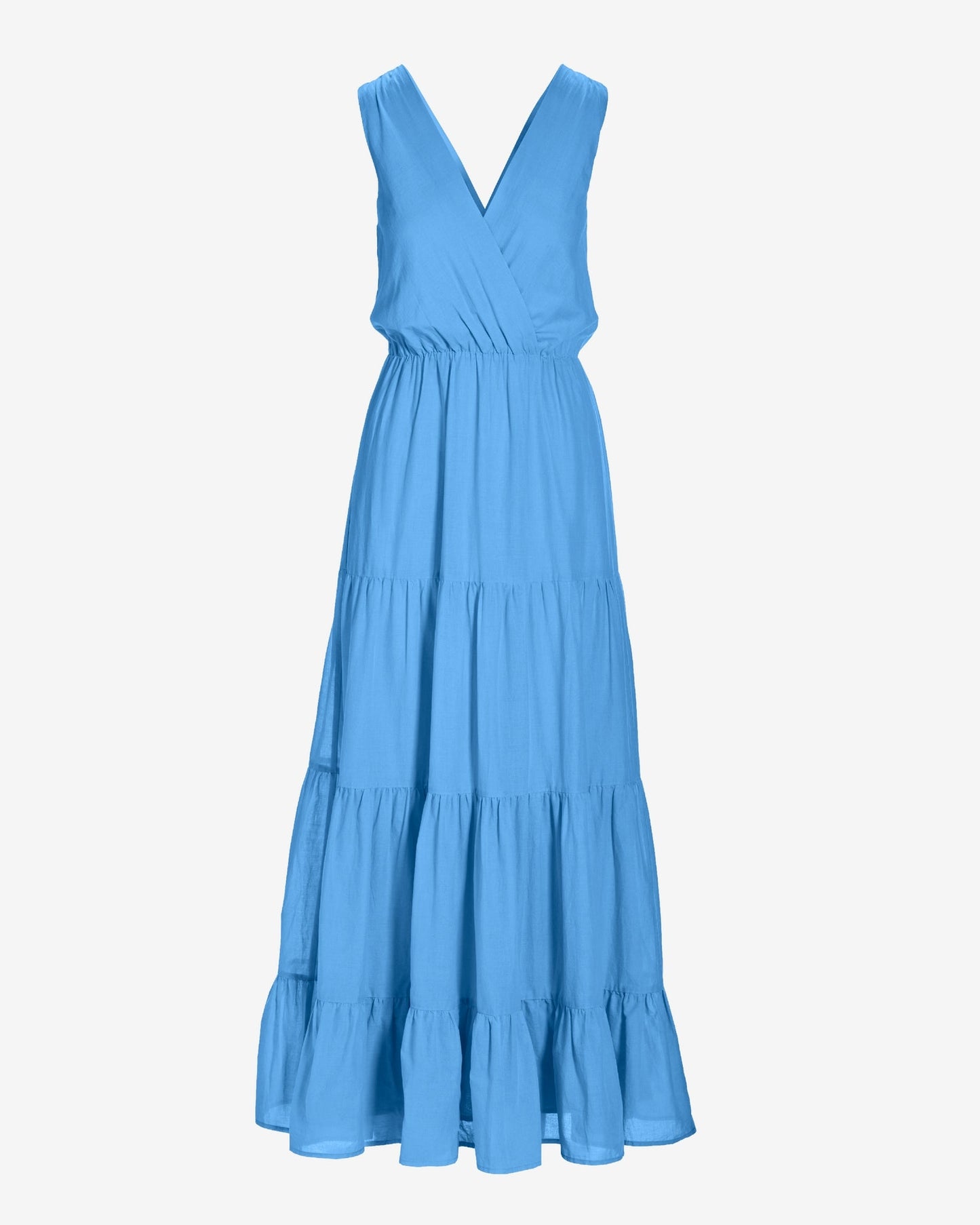 Surplice Tiered Cotton Maxi Dress Sky Blue