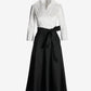 Three Quarter Sleeve Color Block Surplice Shirt Midi Dress Black/White