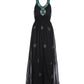 Turquoise Embellished Halter Maxi Dress Black