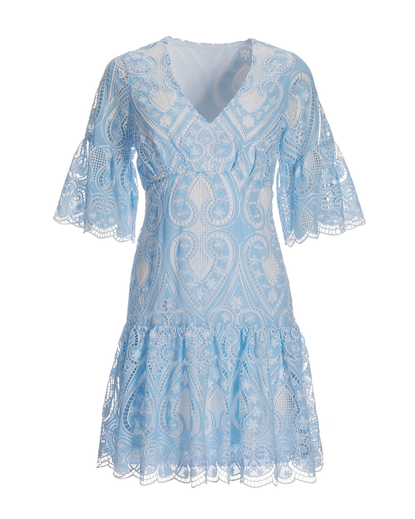 Two-Tone Lace Flounce Dress Airy Blue