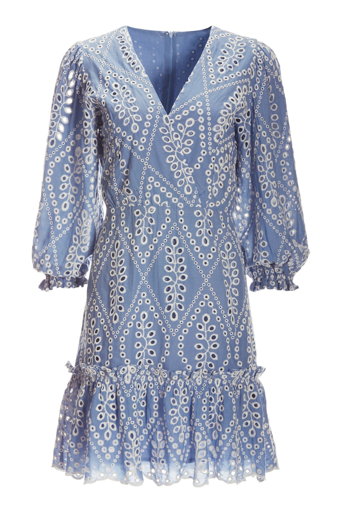 Two Tone Eyelet Ruffle Flounce Dress Blue White