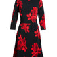 Beyond Travel Fleur de Luxe Long Sleeve Ballet Neck Fit and Flare Dress black/red