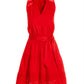 Tie Waist Tiered Fit and Flare Poplin Dress Racing Red