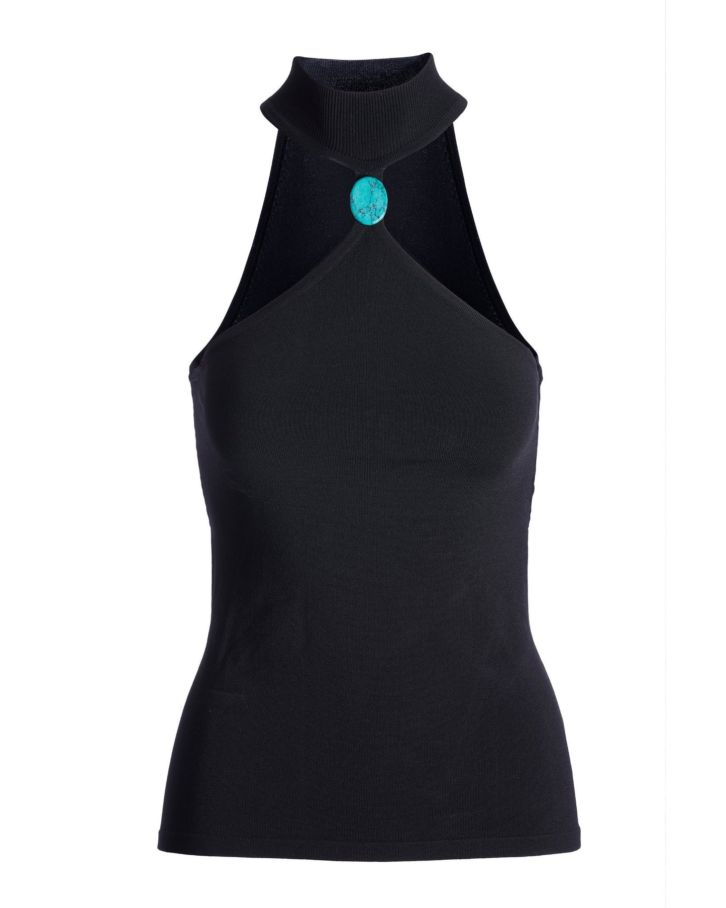 Stone Embellished Mock Neck Sweater Tank Black