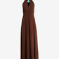 Turquoise Hardware Halter Knit Maxi Boho Dress Chocolate