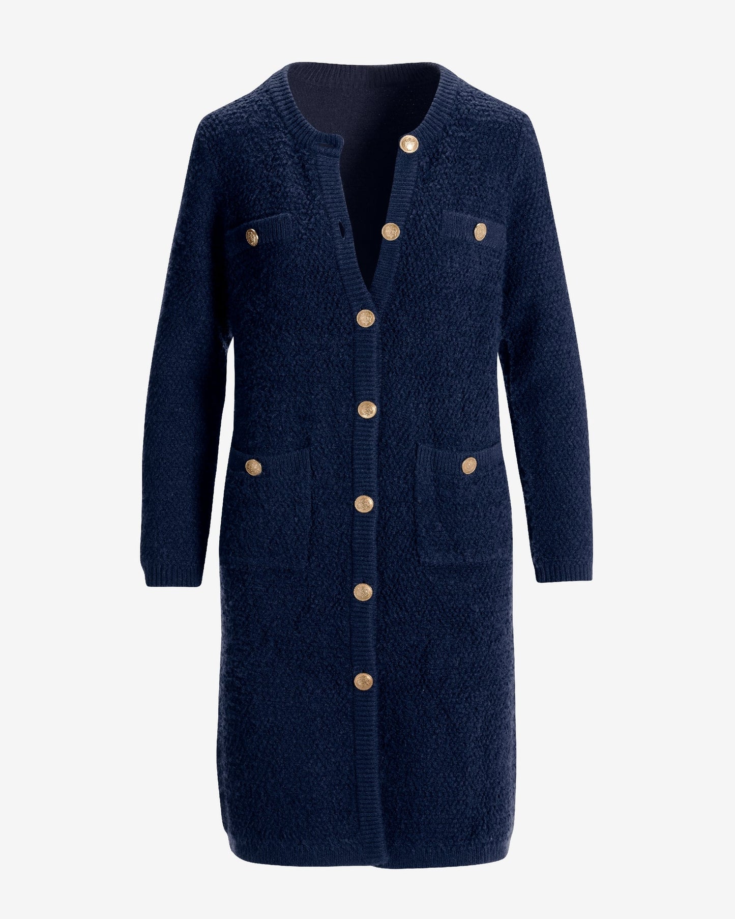 Textured Button Detail Sweater Duster Navy