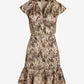 Abstract Animal Print Flounce Sleeve A Line Dress Abstract Animal
