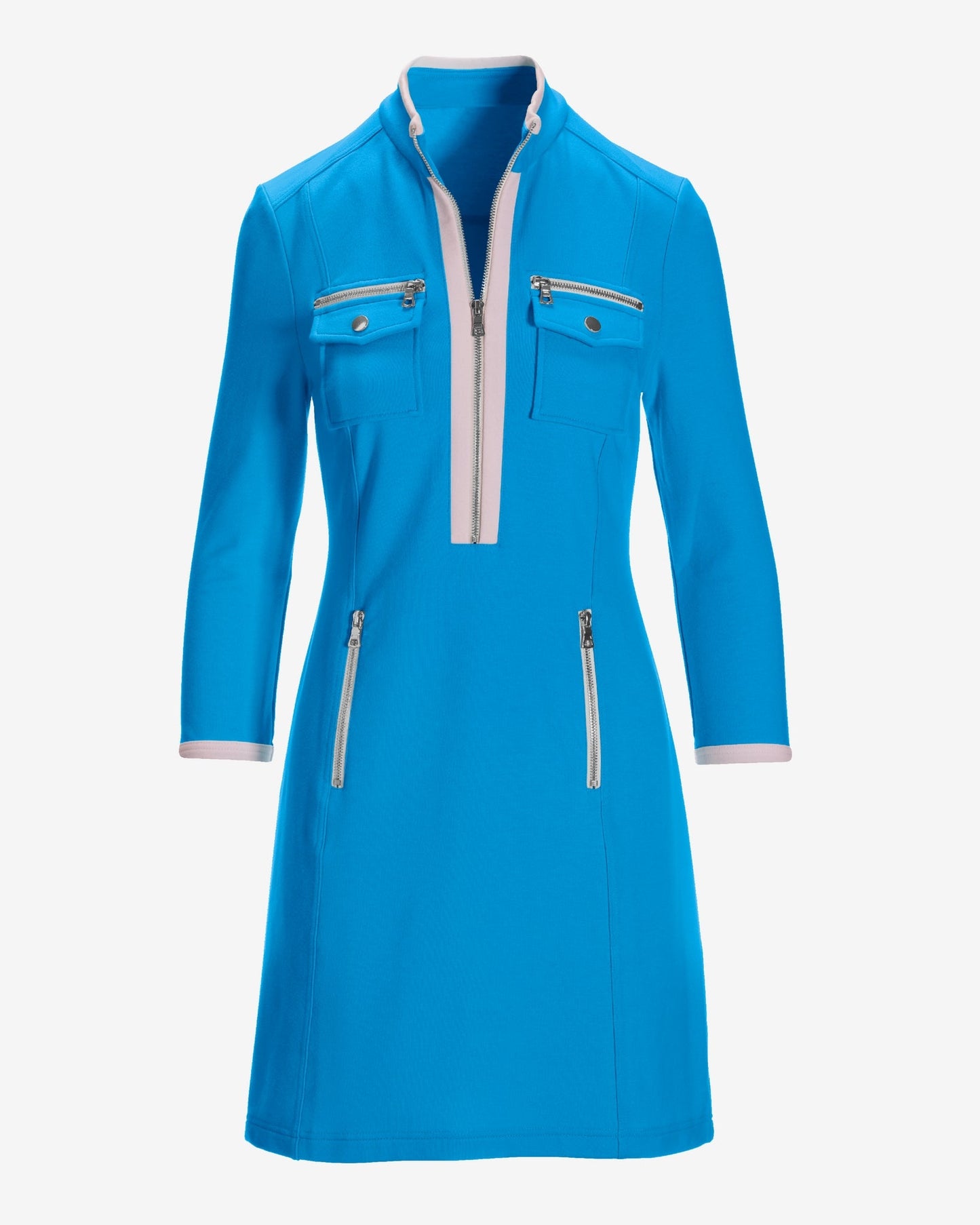 Three Qtr Slv Chic Zip Dress Malibu Blue