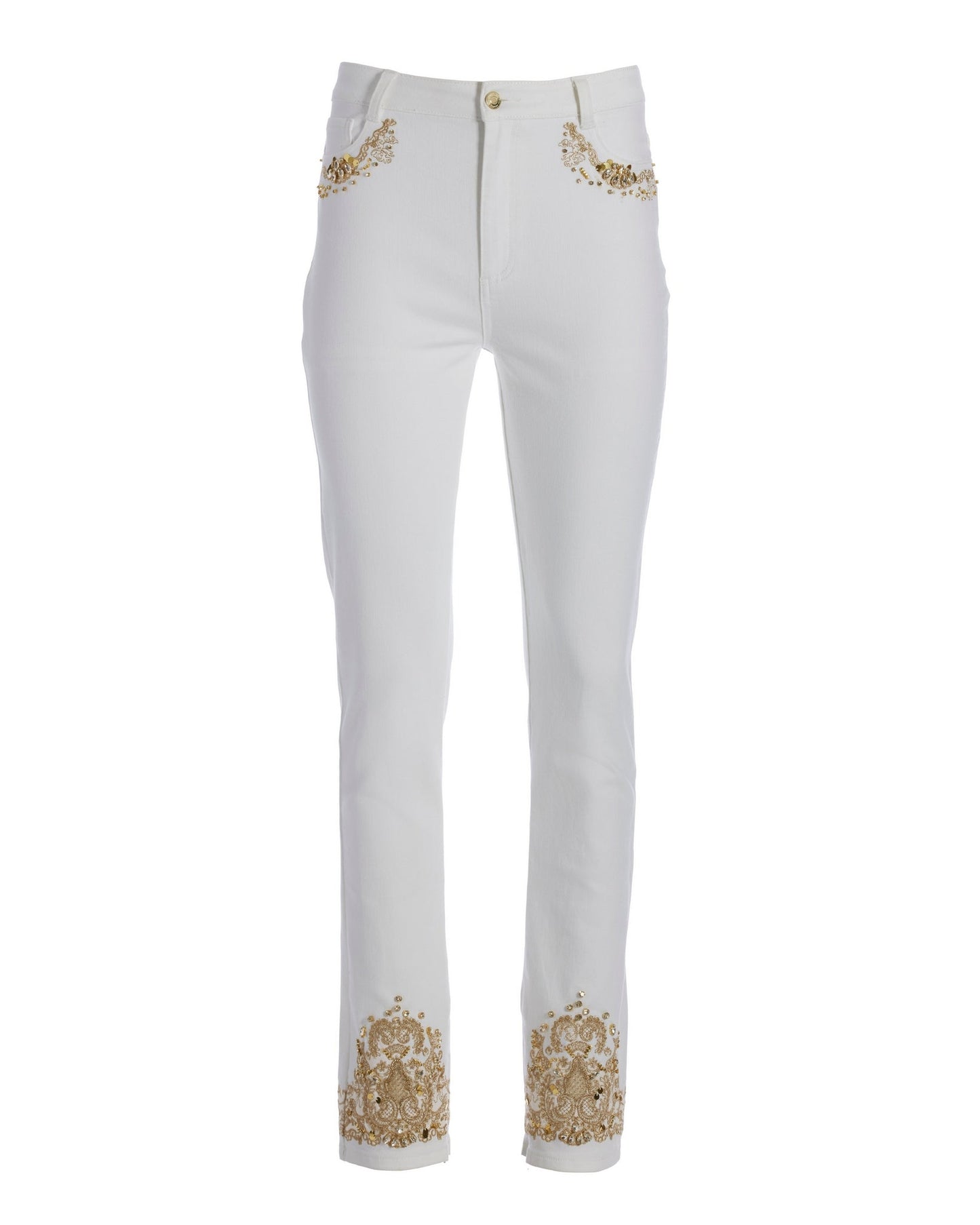 White and Gold Embellished Slim-Straight Jean White/Gold