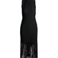 Bandage Knit Mock neck Fringe Midi Dress Black