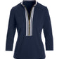 Striped French Terry Hardware Zipper Top Navy/White