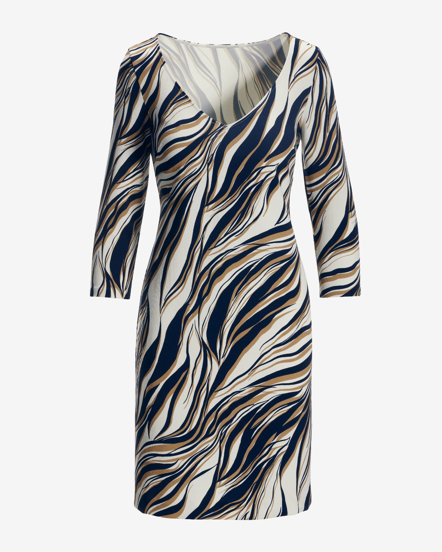 Beyond Travel Cape Town Zebra Print Short Dress Maritime Navy/Camel