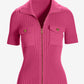 Wide Rib Zip Up Sweater Top Shocking Pink