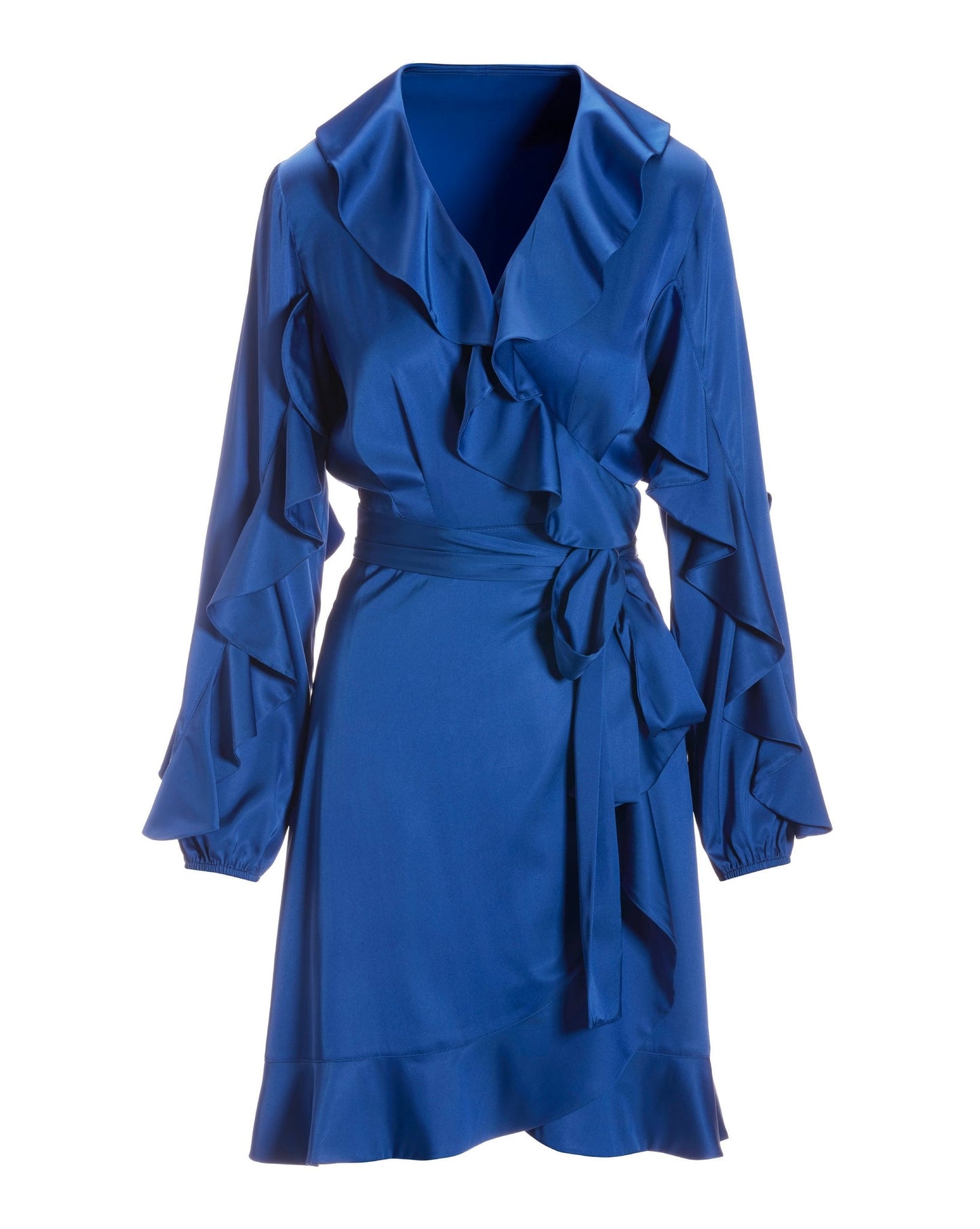 Surplice Ruffle Wrap Dress Classic Blue
