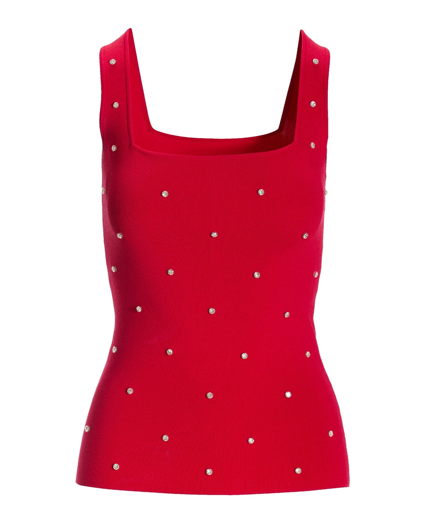 Square Neck Rhinestone Embellished Sweater Tank Racing Red