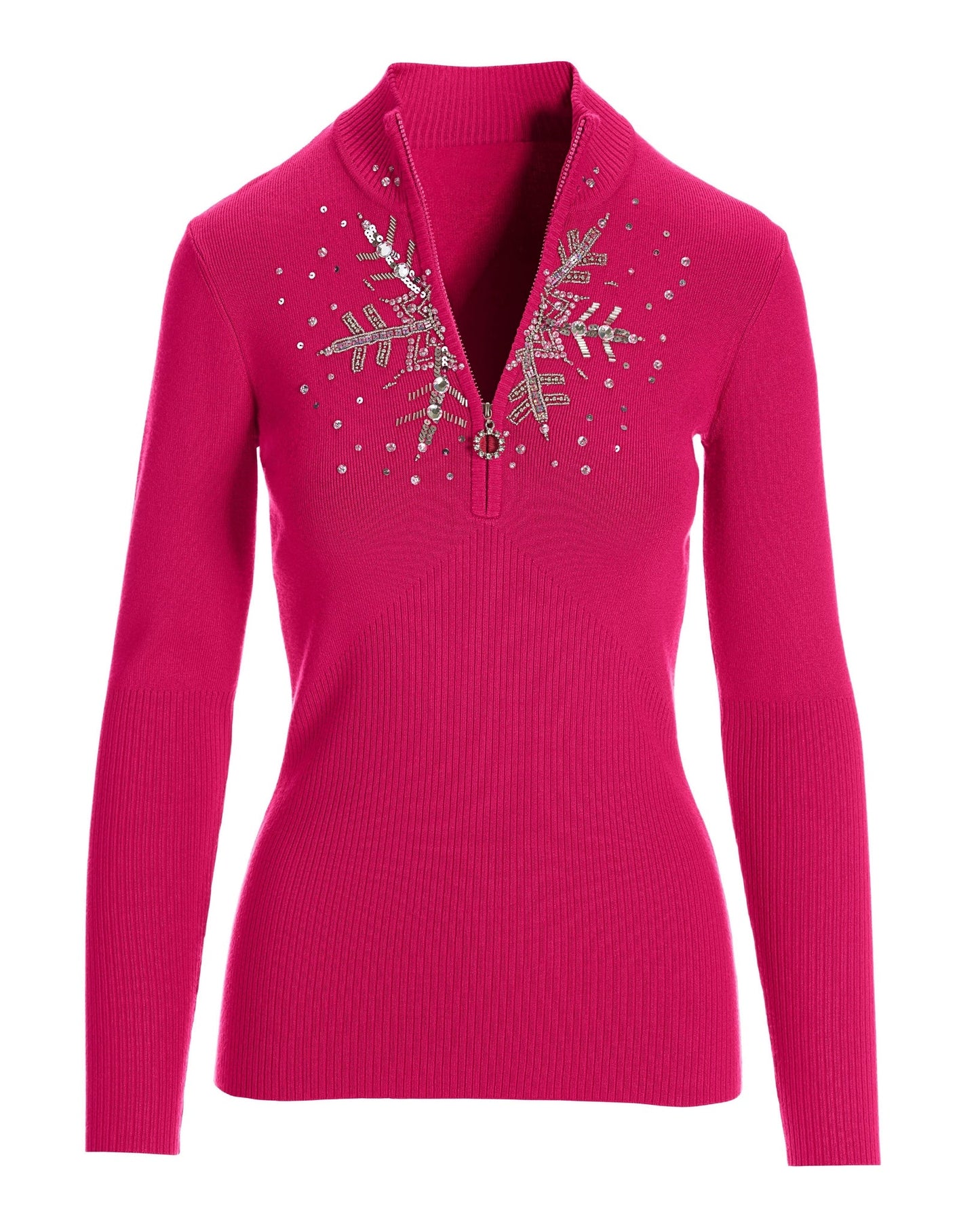 Snowflake Zip Sweater Pink Peacock
