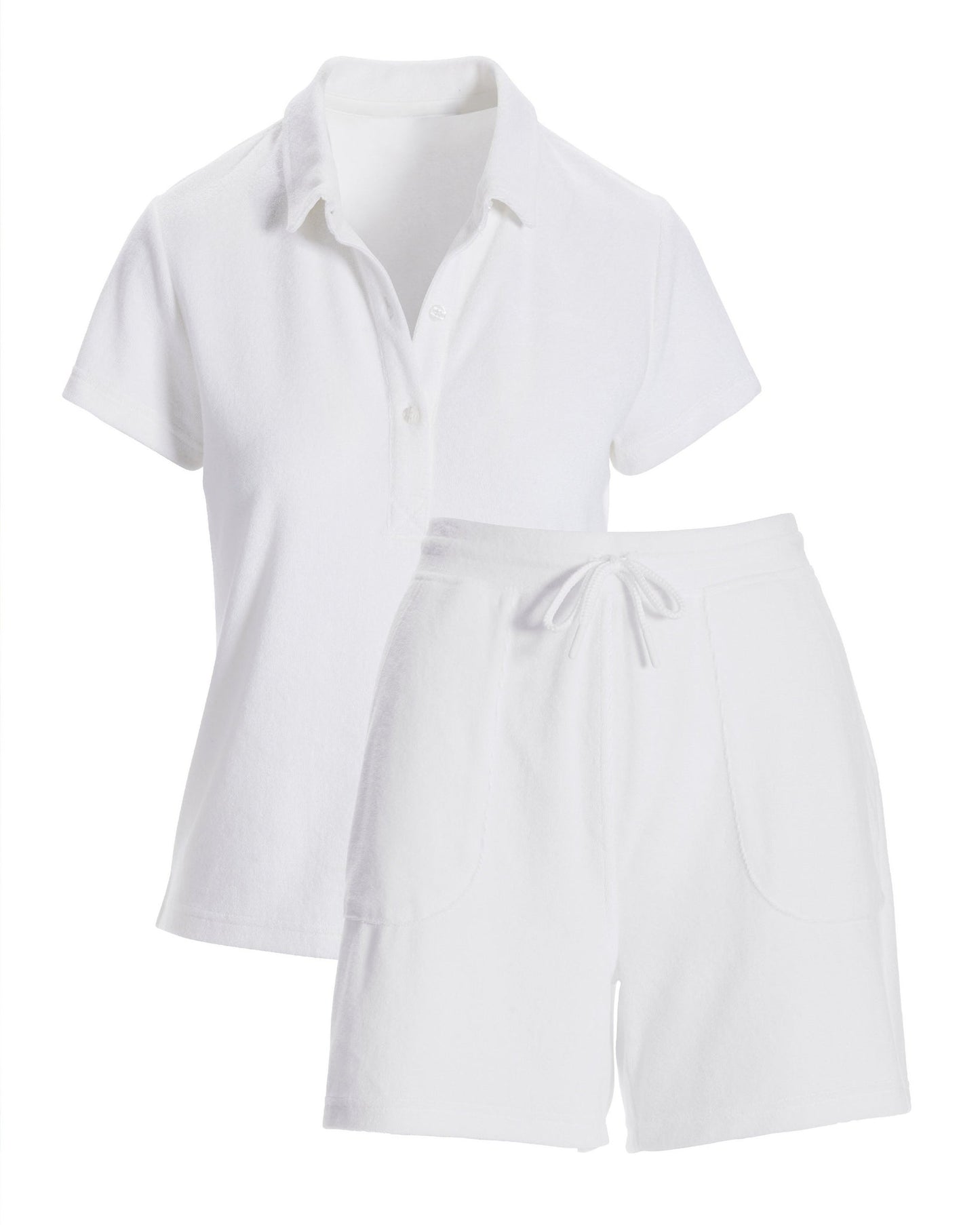 Beach Terry Polo Sport Short Set White