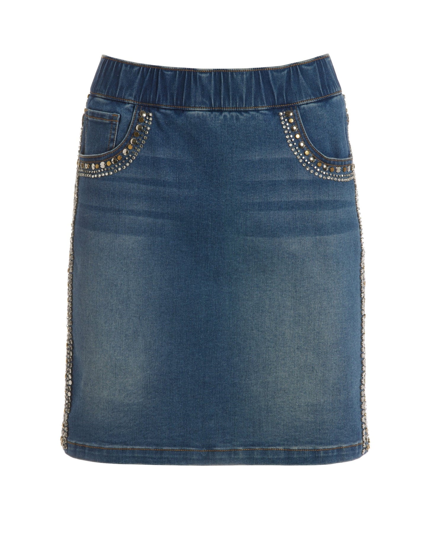 Studded Pull-On Denim Skort Medium Wash
