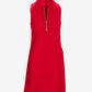 Zip Detail Linen Collared Shift Dress True Red
