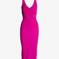 Susana Monaco x Boston Proper V Neck Ruched Fitted Midi Dress Fuchsia