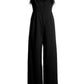 Strapless Faux-Feather Wide-Leg Jumpsuit Black