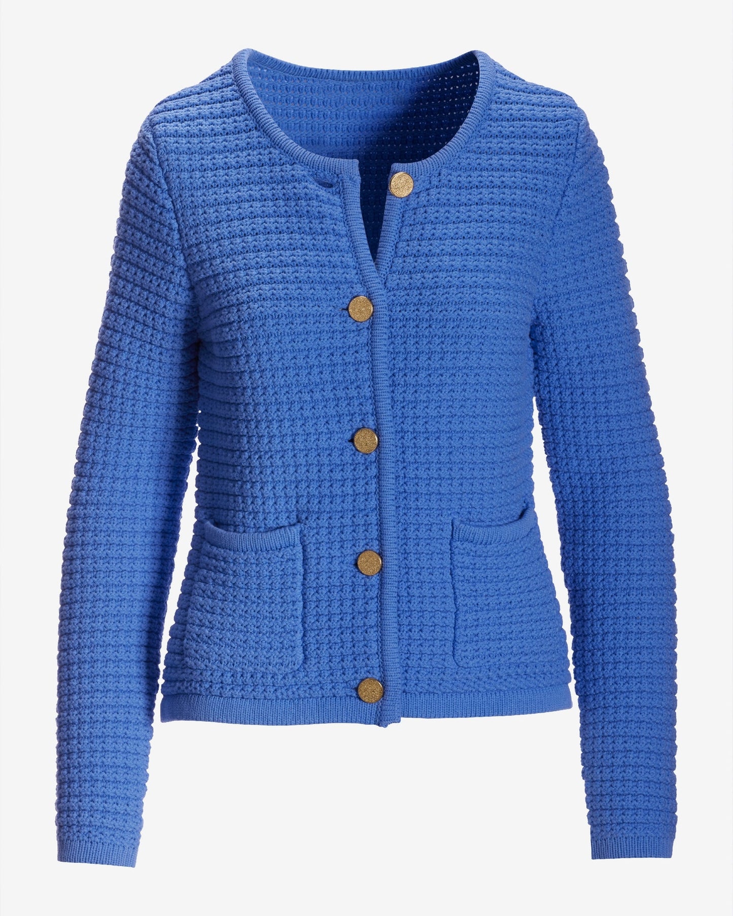 Textured Button Up Lady Cardigan Hydrangea Blue