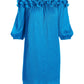 3D Floral Neckline Woven Shift Dress Blue