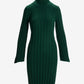 Turtleneck Bell Sleeve Wide Rib Sweater Dress Deep Emerald