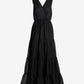 Surplice Tiered Cotton Maxi Dress Black
