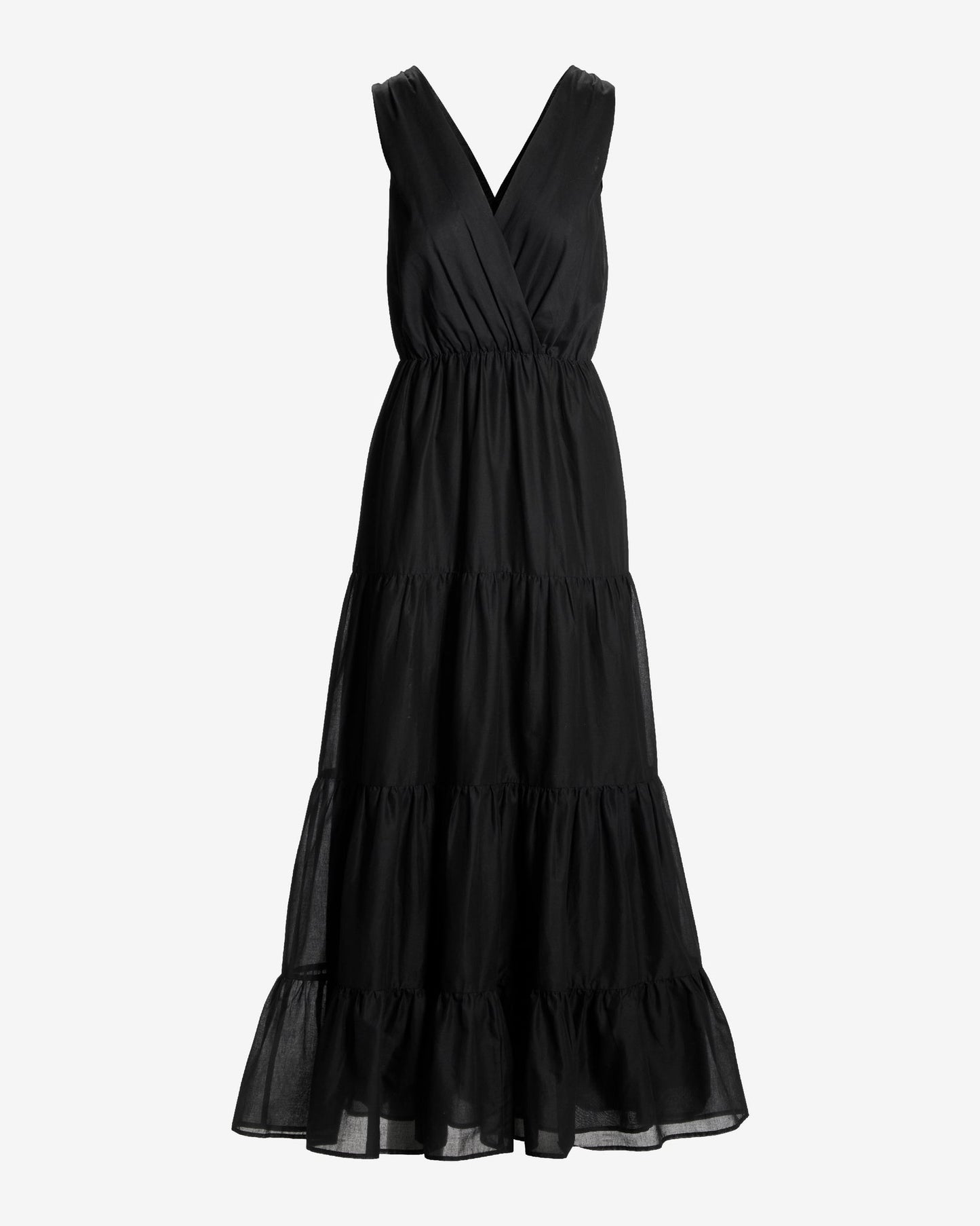 Surplice Tiered Cotton Maxi Dress Black