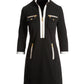 Three Qtr Slv Chic Zip Dress Black/White