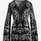 Abstract Lace Up Tunic Sweater Black/White