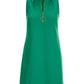 Solid Zippered Front Sleeveless Collared Dress Deep Green