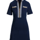 Striped French Terry Hardware Zipper Dress Navy/White