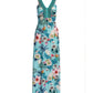 Barcelona Florals Print Embellished Knit Maxi Dress Aqua