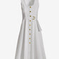 Square Neck Button Up Denim A line Midi Dress White