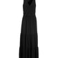 V Neck Blouson Tiered Knit Maxi Dress Black