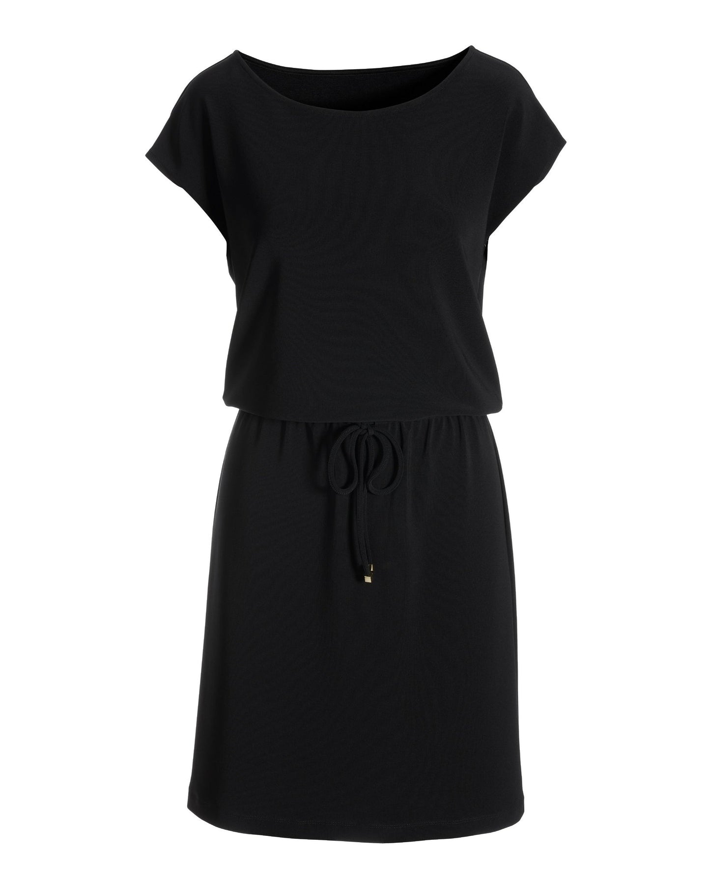 Beyond Travel Drawstring-Waist Short Dress Jet Black