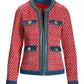 Tweed Denim and Chain Trim Jacket Red Multi