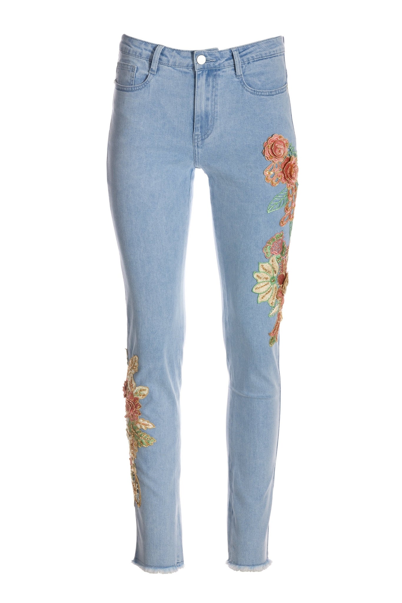 St. Tropez Embellished Slim Ankle Jean Light Wash